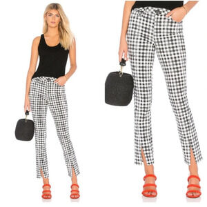 PAIGE Gingham Black White Hoxton Ankle Straight Leg Split Hem Jeans Stretchy 25